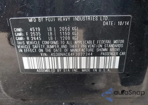 2015 Subaru Legacy 2.5I Premium z USA, uszkodzony, nr VIN 4S3BNAC64F3032344